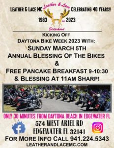 Leather & Lace Motorcycle Club Bike Blessing 2023 Flyer