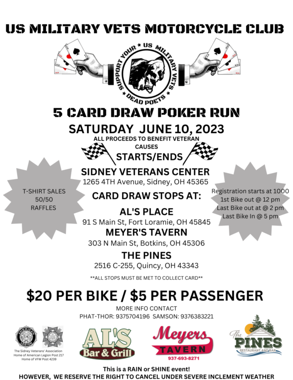 U.S. Military Vets MC - Sidney Poker Run 2023 Flyer