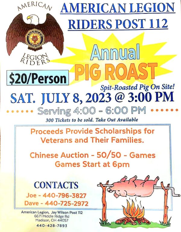 American Legion Pig Roast 2023 in Madison Flyer