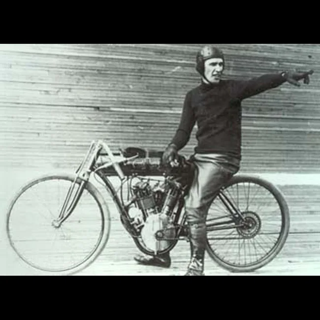 9a48fd0c63857cf6e10fbb7b3907017f48ac339c JA Jock McNeil on a Cyclone Motorcycle on a Board Track