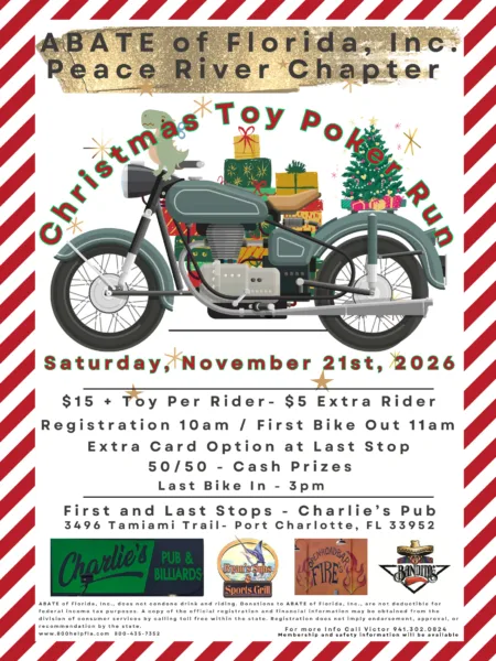 ABATE of Florida Peace River Chapter Christmas Toy Poker Run 2026 Flyer